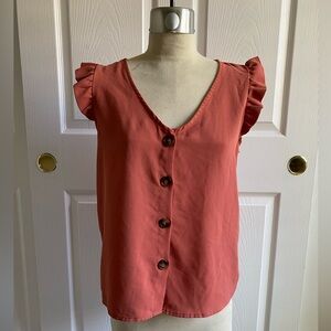 SHEIN Pink Puff Sleeve Ruffled Blouse